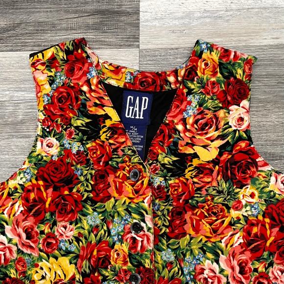 Vintage‎ 90s GAP Floral Womens M Flower V-Neck Button Vest Shirt Cropped Dainty - Picture 2 of 8